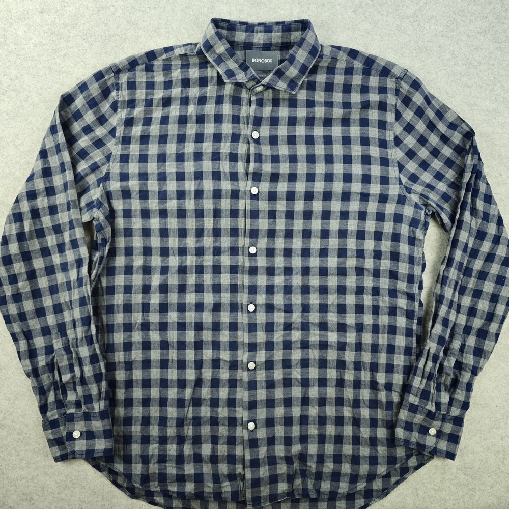 Bonobos Shirt Mens XL Slim Fit‎ Blue Check Long Sleeve Button Up Cotton